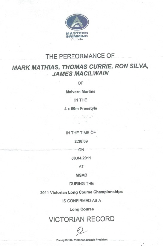 Ron Silva - swimming certificate