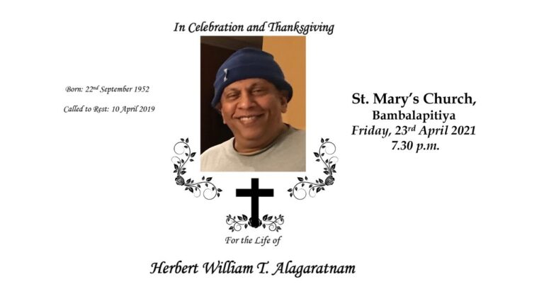 Obituary: Herbert William T. Alagaratnam