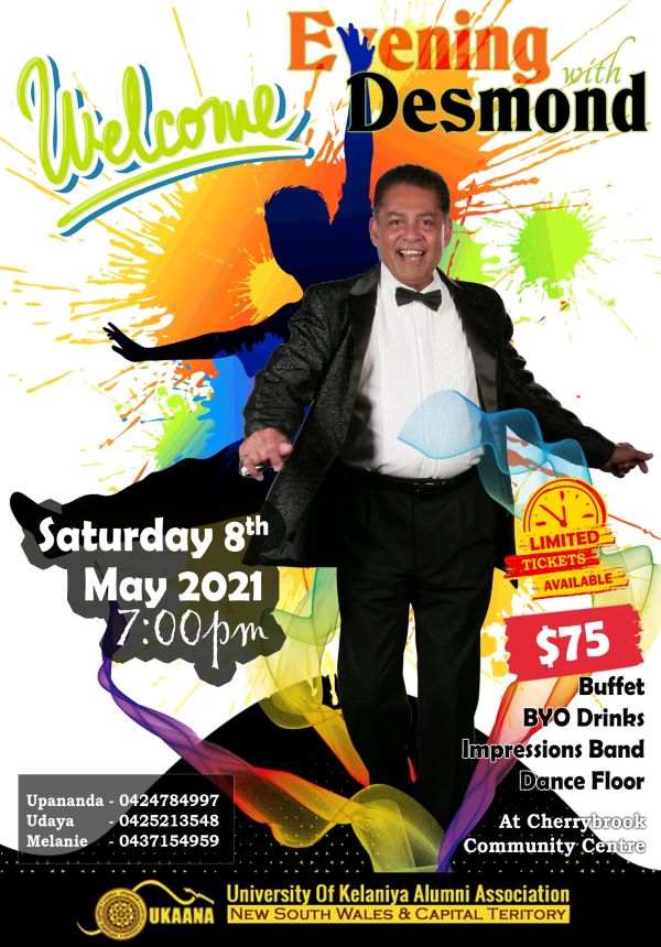 University of Kelaniya Alumni Association NSW & ACT Present Welcome Evening with Desmond (Sydney event) - Cherrybrook community centre (8 May 2021).