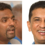 Muttiah Muralitharan (left) and Roshan Mahanama