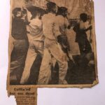 Royal Thomian 1960. Royalists are carrying coffin says STC RIP. Guy in the front carrying a spade to dig the grave. Went round the Oval 3 times. Third time Thomians attacked and a fight started.
