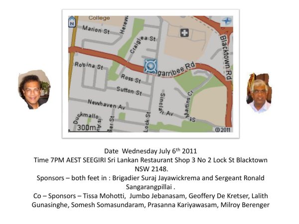 P.L.D. Kariyawasam needs no introduction! Let’s launch straight into that night of fun and frivolity ; reminiscences from Sydney 2011. Click anywhere on image to advance slides, preserved with Thanks to Milroy Berenger.