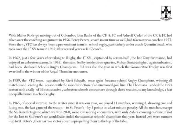 STC Rugby reflections...1960’s!