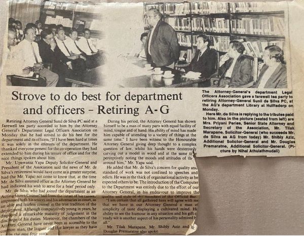 Strove to do best for department and officers - Retiring A-G (Paper-cutting) - late Sunil de Silva