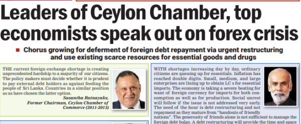 Leaders of Ceylon Chamber top economists speak out on forex crisis
