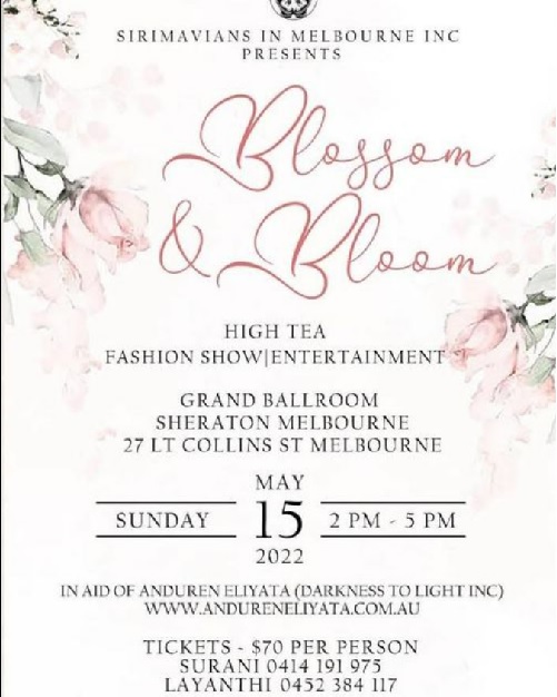 BLOSSOM & BLOOM  May 2022 - Sunday 15th,  from 2.00 pm to 5.00 pm (Melbourne Event)