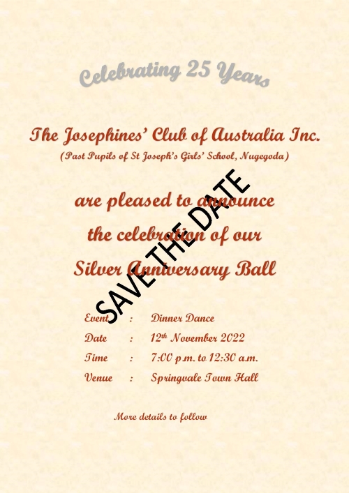 Silver Anniversary Ball - November 2022 - Saturday 12, 7.00 pm _(Melbourne Event)