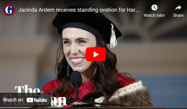 Jacinda Ardern receives standing ovation for Harvard speech on gun control and democracy