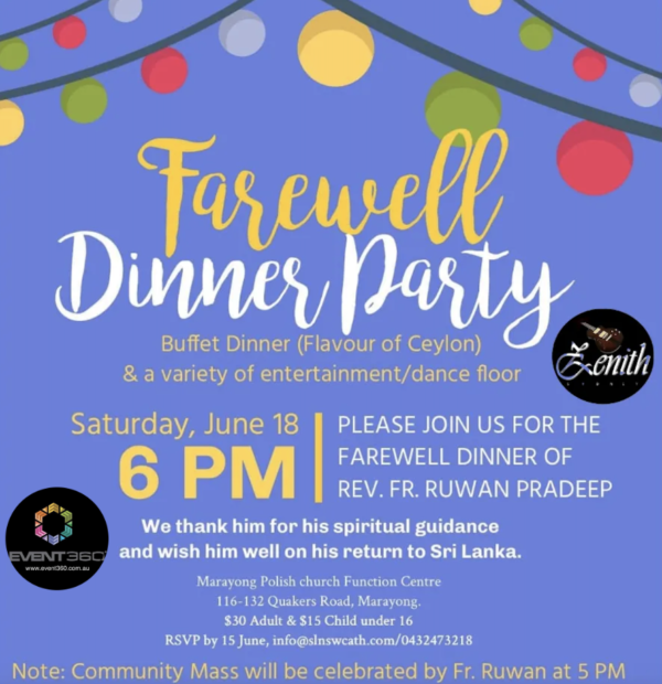 SLNSWCA - Farewell for Fr. Ruwan, Saturday, 18th June 2022 (Sydney event)