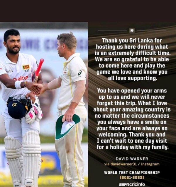 Aussies love Sri Lanka - Good on you Warner