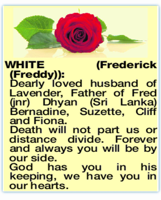 FREDERICK WHITE BORN 1930 – 13 AUGUST 2022 - ONE OF CEYLON’S BEST EVER SPORTSMEN - by Dennis de Rosayro