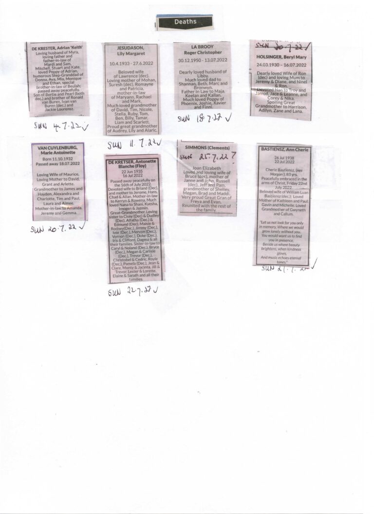 Obituaries – CLASSIFIED  NOTICES – July 2022