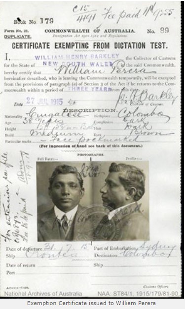 Exemption Certificate issued to William Perera