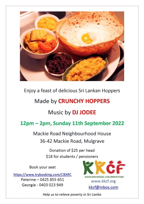 Kathleen Keegal Children's Fund - Fundraising Hoppers Lunch - 11th September 2022 - (Melbourne event)