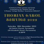 Thomian Carol Service 2022 (Saturday 26th November 2022 – All Saints Church, Parramatta)