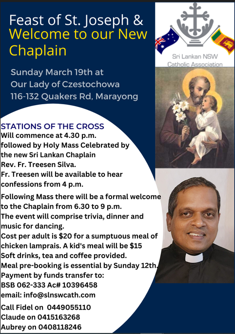 Feast of St. Joseph & Welcome to our New Chaplain - Sunday March 19th