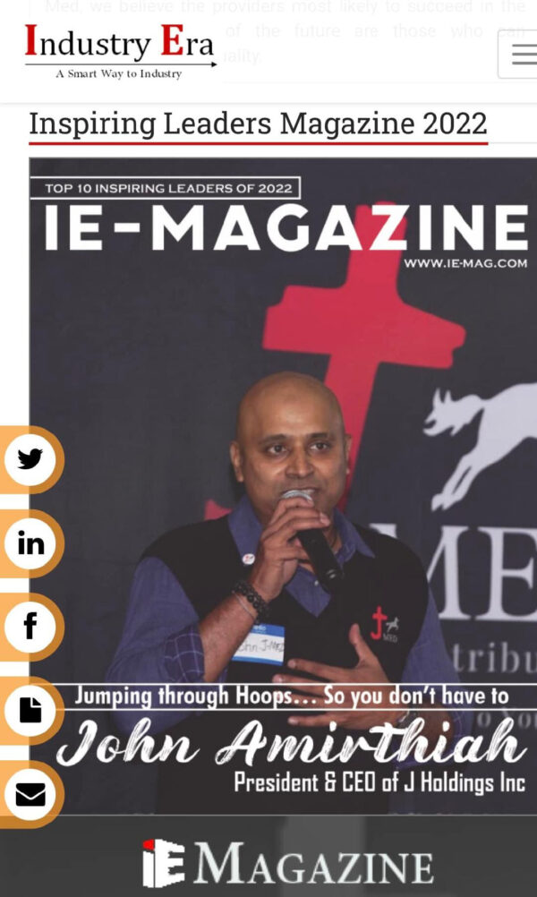 John Amirthiah-President & CEO of J Med Supplies - Named in Top 10 Inspiring Leaders of 2022
