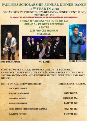 PAULINES SCHOLARSHIP ANNUAL DINNER DANCE 15TH YEAR IN 2023 - 11th August 2023 ( Melbourne Event )