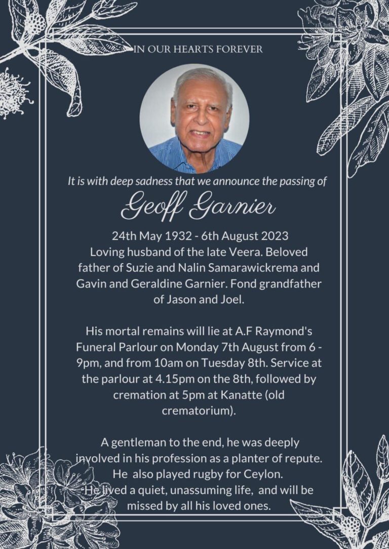 OBITUARY – GEOFF GARNIER (PRE-SEVENTIES)
