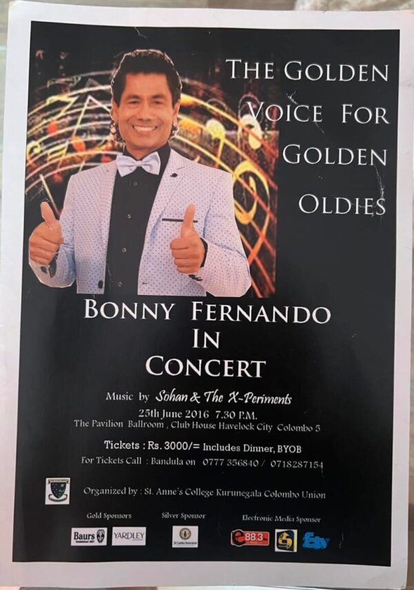 Bonny a sparkling voyage in celebrity as a vocalistentertainer for over four decades having made an indelible imprint in the music arena – by Sunil Thenabadu