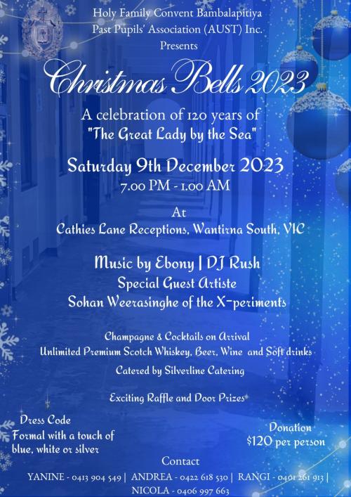 Christmas Bells 2023 Dinner Dance - 9th December 2023 - 7.00PM To 1.00 AM ( Melbourne Event )