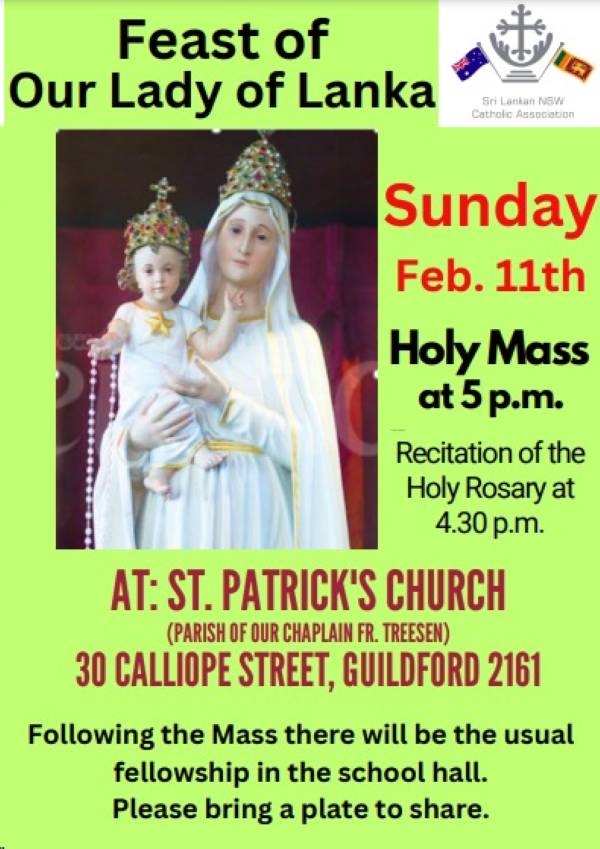Feast of Our Lady of Lanka Sunday, Feb. 11th Holy Mass at 5 p.m