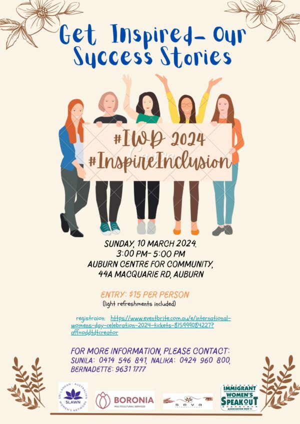 INTERNATIONAL WOMEN’S DAY - SUNDAY, 10 march 2024. - 300 pm To 5oo pm ( Sydney Event )