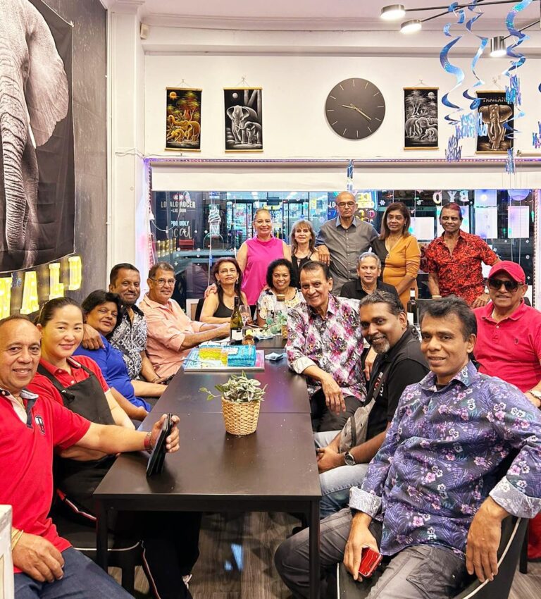 The clan in Melbourne rally round to celebrate veteran Mirage leader Donald Pieries birthday at a Thai Street Food surprise party – by Trevine Rodrigo (eLanka – Melbourne)