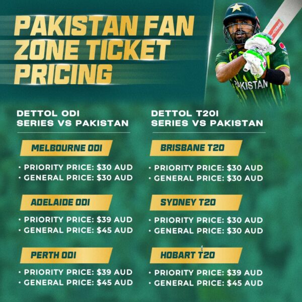Indian and Pakistan Fan Zone Ticket Pricing - Australian Summer of Cricket