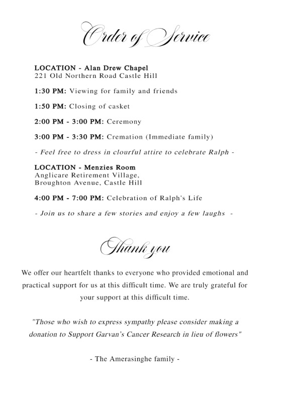 Honoring The Life of Ralph Clive Amarasinghe (August 3, 1948 to June 29, 2024)