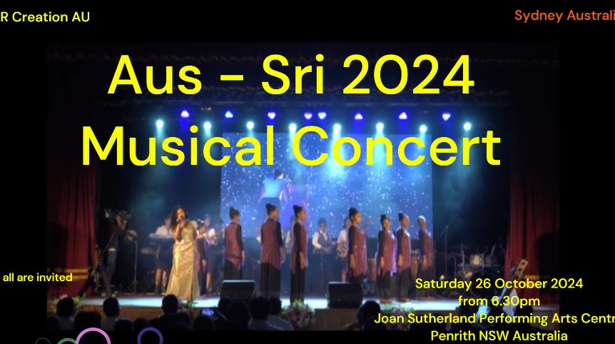 Aus Sri 2024 - Musical Concert - Saturday 26th October 2024 - 6.30PM - Joan Sutherland Performing Arts Centre, Penrith NSW Australia. ( FREE PUBLIC PRESENTATION)- Our partners -