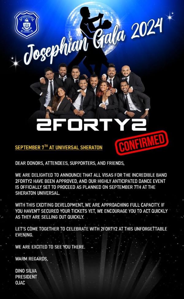 Josephian Gala 2024 with the famous 2Forty2 band is CONFIRMED Saturday September 7th at the Sheraton Universal