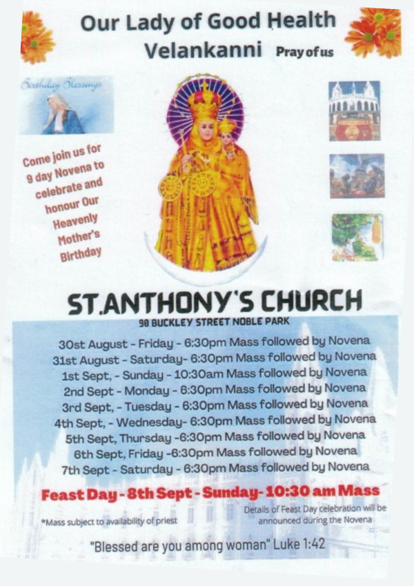 Our Lady of Good Health Velankanni, St. Anthony's Church Noble Park, and 9-day Novena