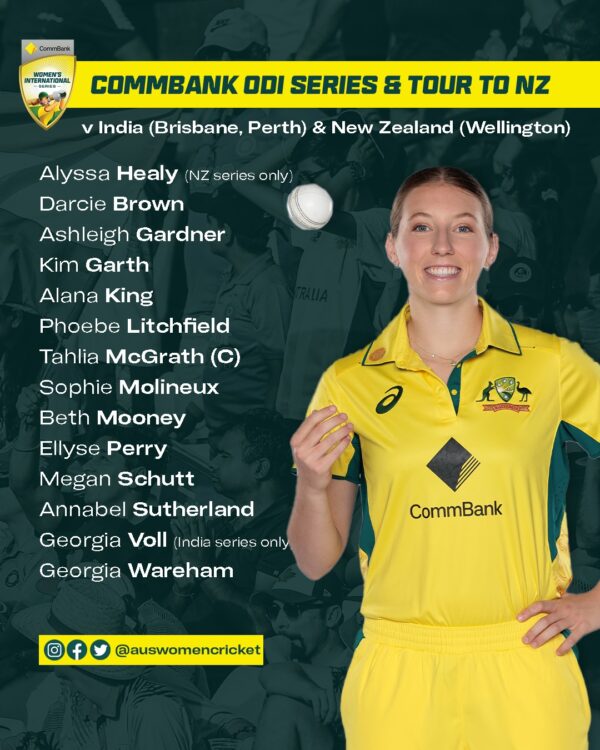 Australia name squad for CommBank Women’s ODI series against India and CommBank Tour of New Zealand