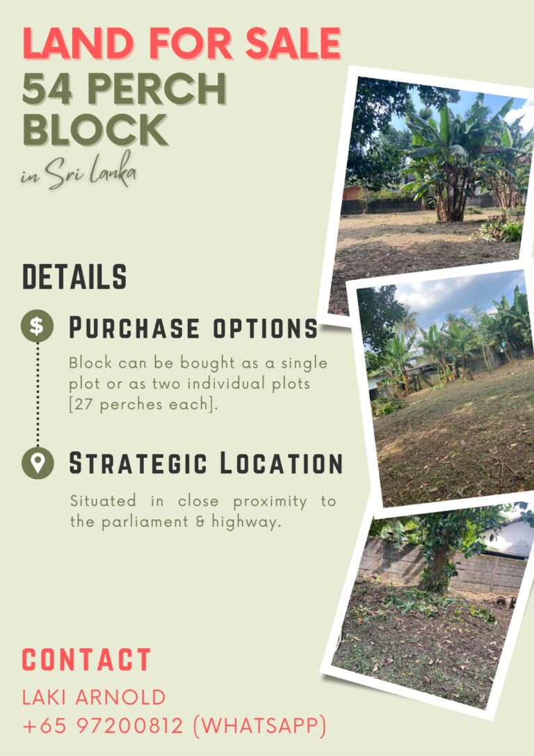 Lands for Sale in Madiwela – 54 Perch Block Available Now!