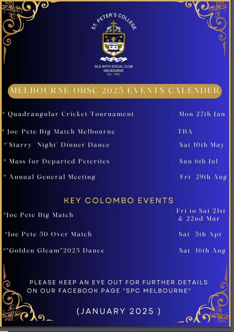 MELBOURNE OBSC 2025 EVENTS CALENDER