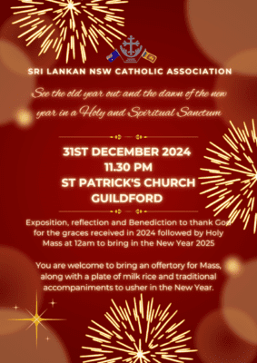 New Years's Eve Thanksgiving Mass - 31st December 2024 - 11.30 PM ( Sydney Event )