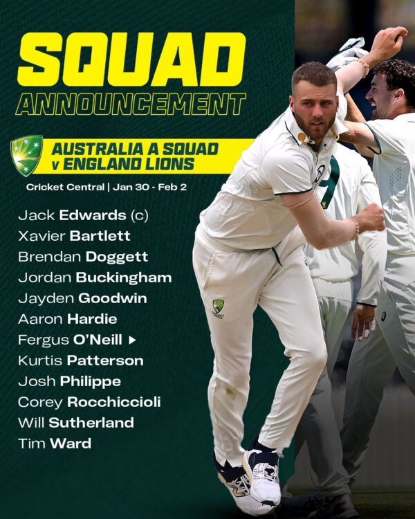 Australia A squad for Tour Match against England Lions