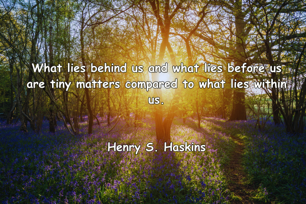What lies behind us and what lies before us are tiny matters compared to what lies within us. - Henry S. Haskins (1)