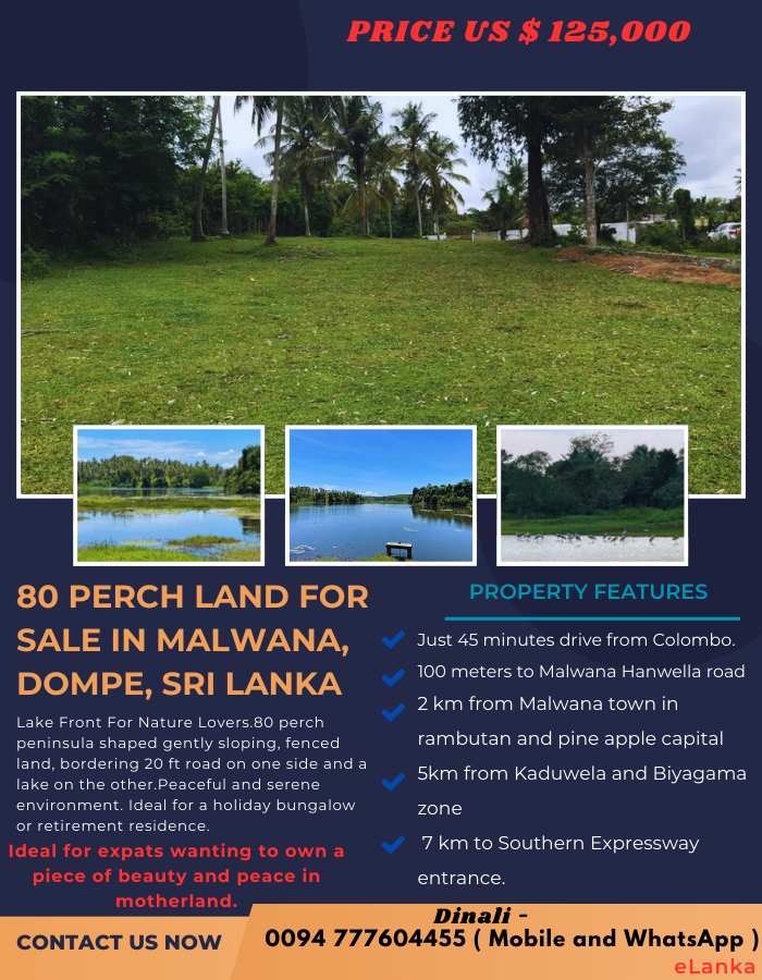 80 perch land for Sale in Malwana, Dompe, Sri Lanka