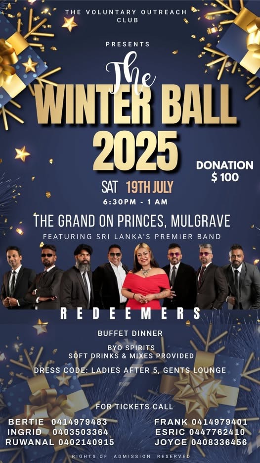 THE VOLUNTARY OUTREACH CLUB PRESENTS - The WINTER BALL 2025 - SAT 19TH JULY - 630PM - 1 AM ( Melbourne Event )