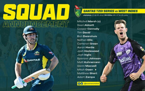 Australia men's squad for Qantas T20I Series against the West Indies